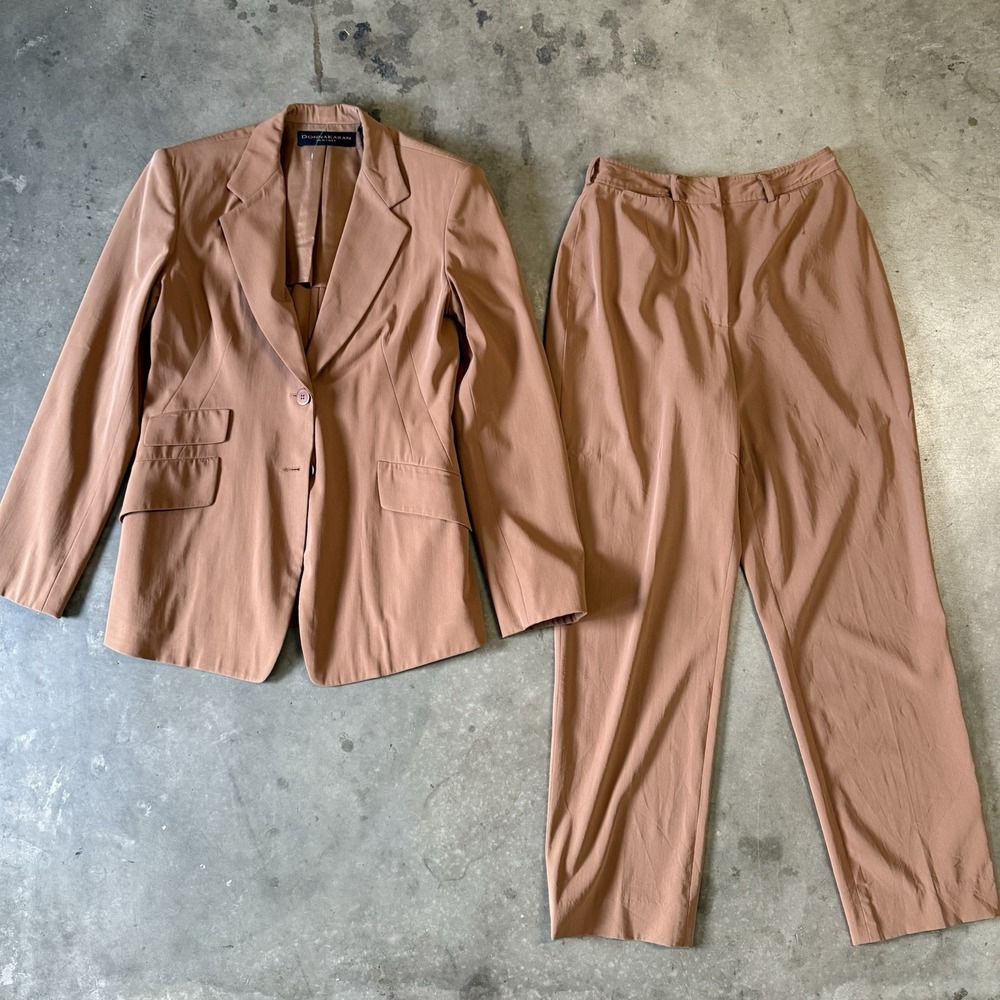Vintage Donna Karan Women's Brown Tan Wool Blend Pants Suit Size US Small UK 8
